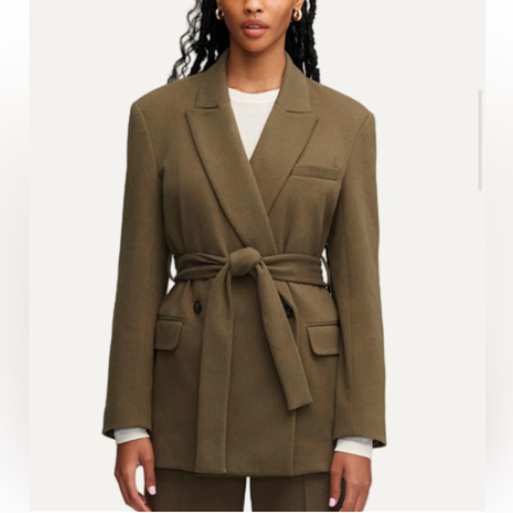 NWT argent women’s suit belted blazer cozy jersey olive wide leg suit set small